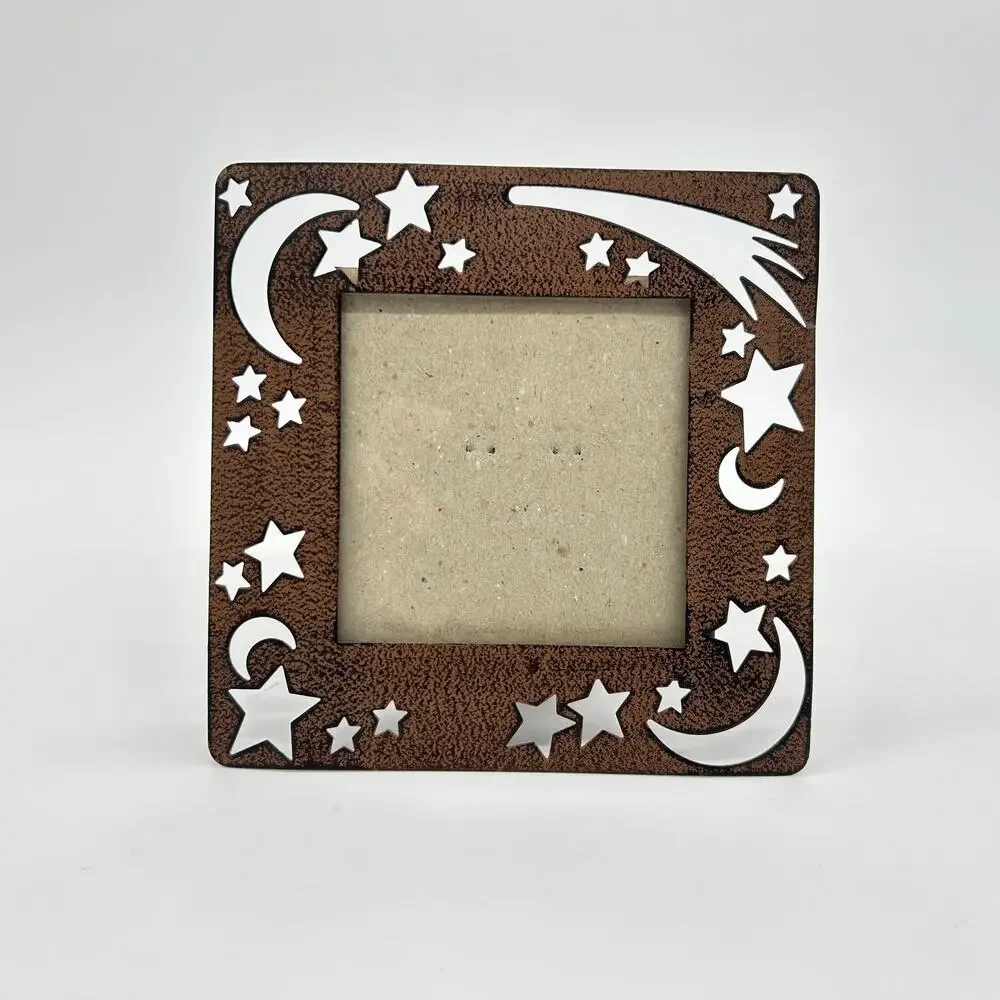 Vintage Moon Stars Photo Frame Y2K Brown Metal Celestial Boho Picture Home Decor